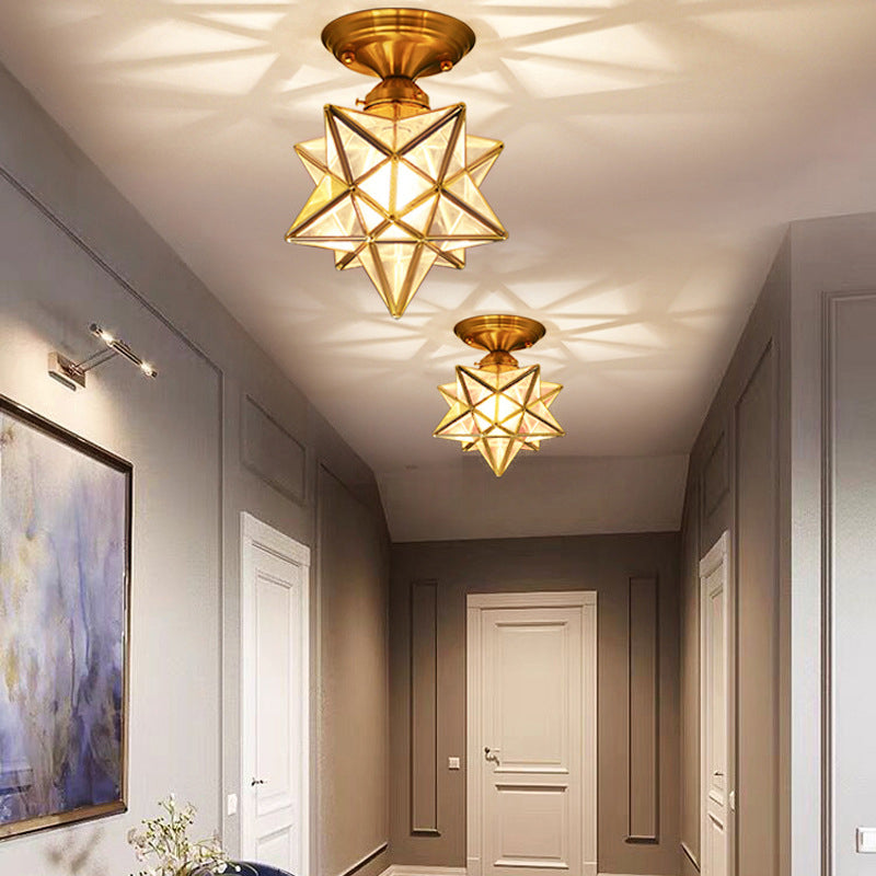 Star Semi-Flush Ceiling Light Traditional Glass Ceiling Mount Lamp for Bedroom