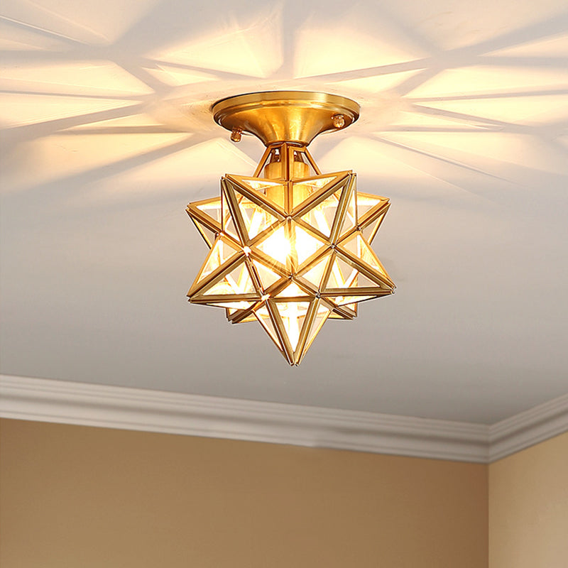 Star Semi-Flush Ceiling Light Traditional Glass Ceiling Mount Lamp for Bedroom