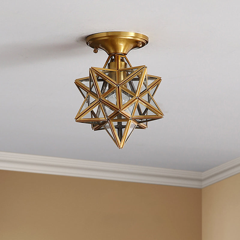 Étoile de plafond semi-fllush lampe à support de plafond en verre traditionnel pour chambre à coucher