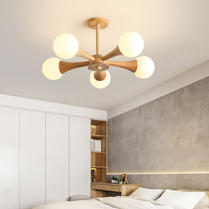 Sphere Semi Flush Mount Lighture Wood Wood Simplicidad moderna Montaje de montaje Luz de techo