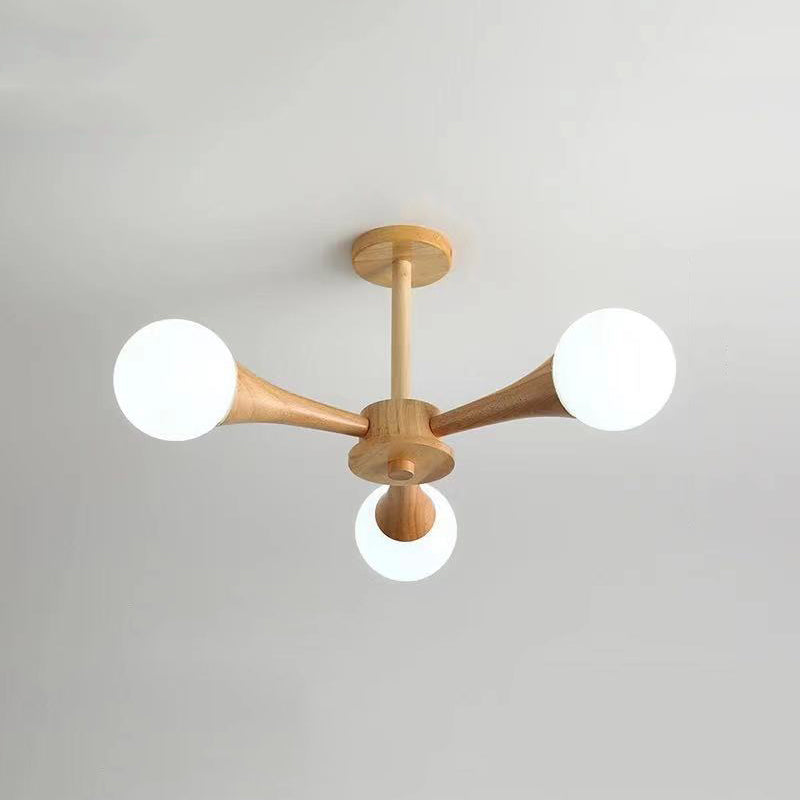 Sphere Semi Flush Mount Lighture Wood Wood Simplicidad moderna Montaje de montaje Luz de techo