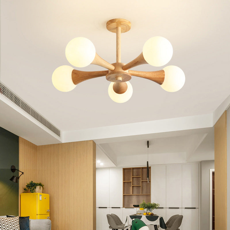 Sphere Semi Flush Mount Lighture Wood Wood Simplicidad moderna Montaje de montaje Luz de techo