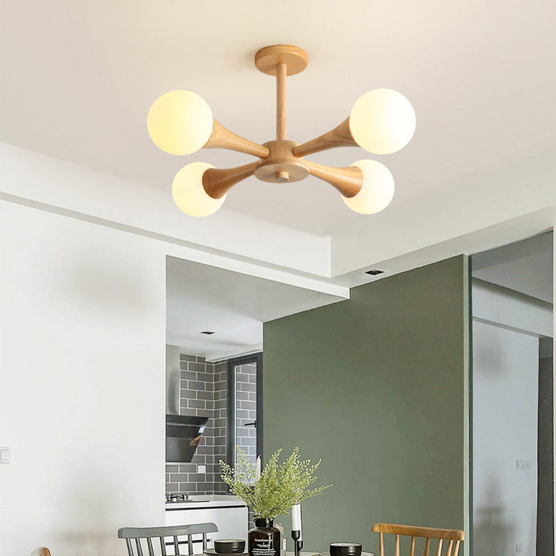 Sphere Semi Flush Mount Lighture Wood Wood Simplicidad moderna Montaje de montaje Luz de techo