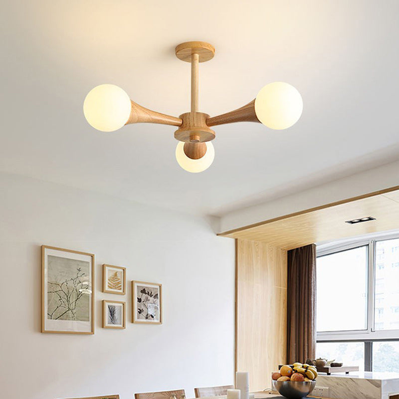 Sphere Semi Flush Mount Lighture Wood Wood Simplicidad moderna Montaje de montaje Luz de techo