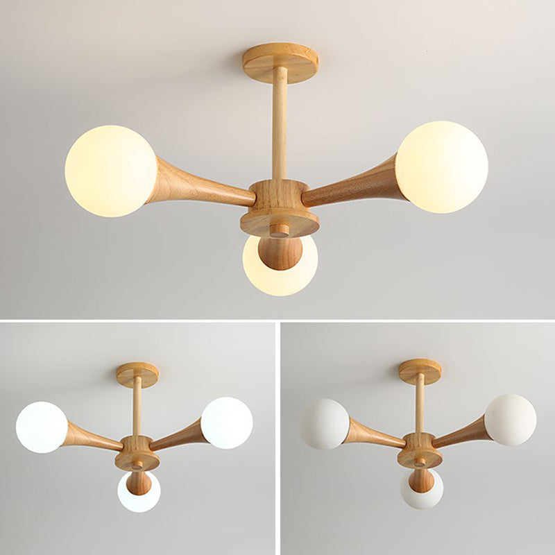 Lampada a montaggio semiful a filo sfera legno moderno semplicità a filo a sfioramento del soffitto