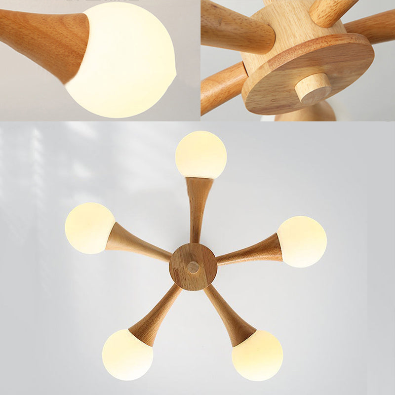 Sphere Semi Flush Mount Lighture Wood Wood Simplicidad moderna Montaje de montaje Luz de techo