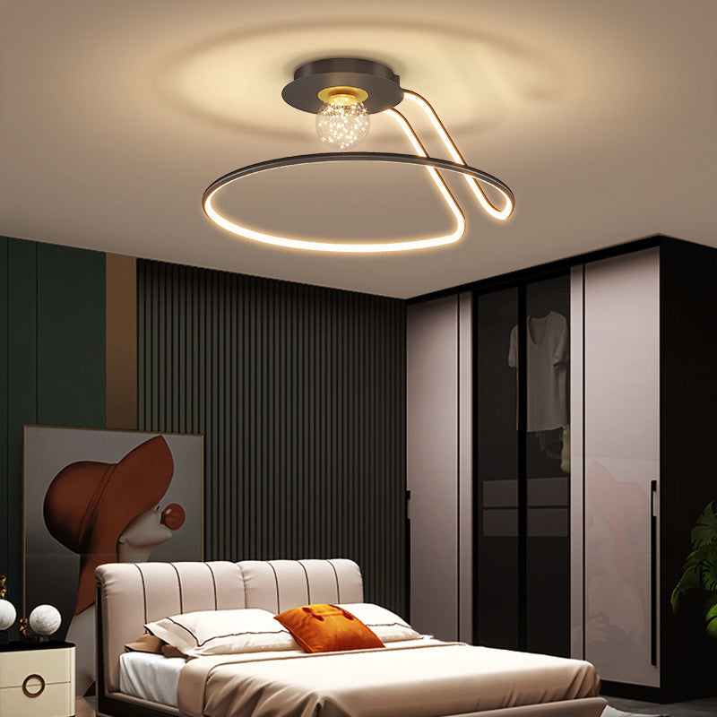 Minimalist Curvaceous Flush Lamp Metallic Bedroom Flush Mount Lighting with Starry Glass Shade