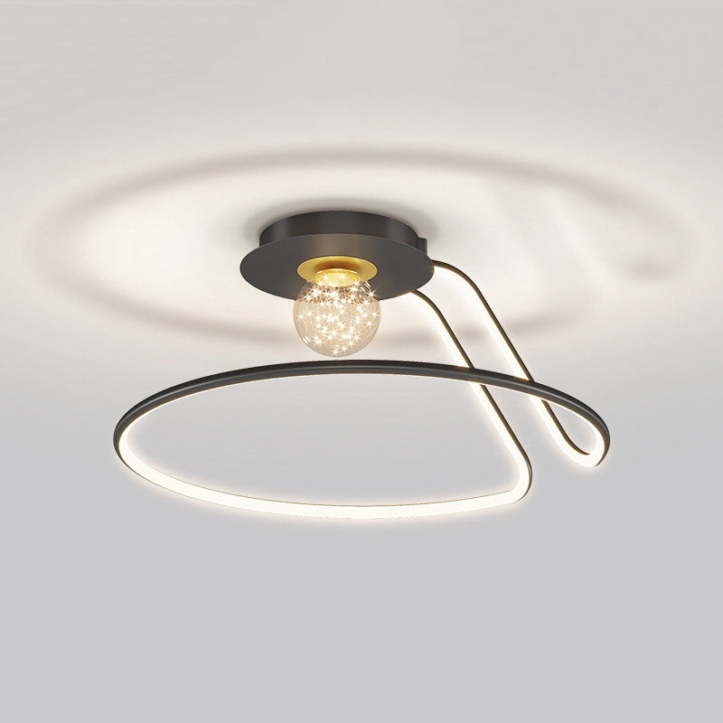 Minimalist Curvaceous Flush Lamp Metallic Bedroom Flush Mount Lighting with Starry Glass Shade