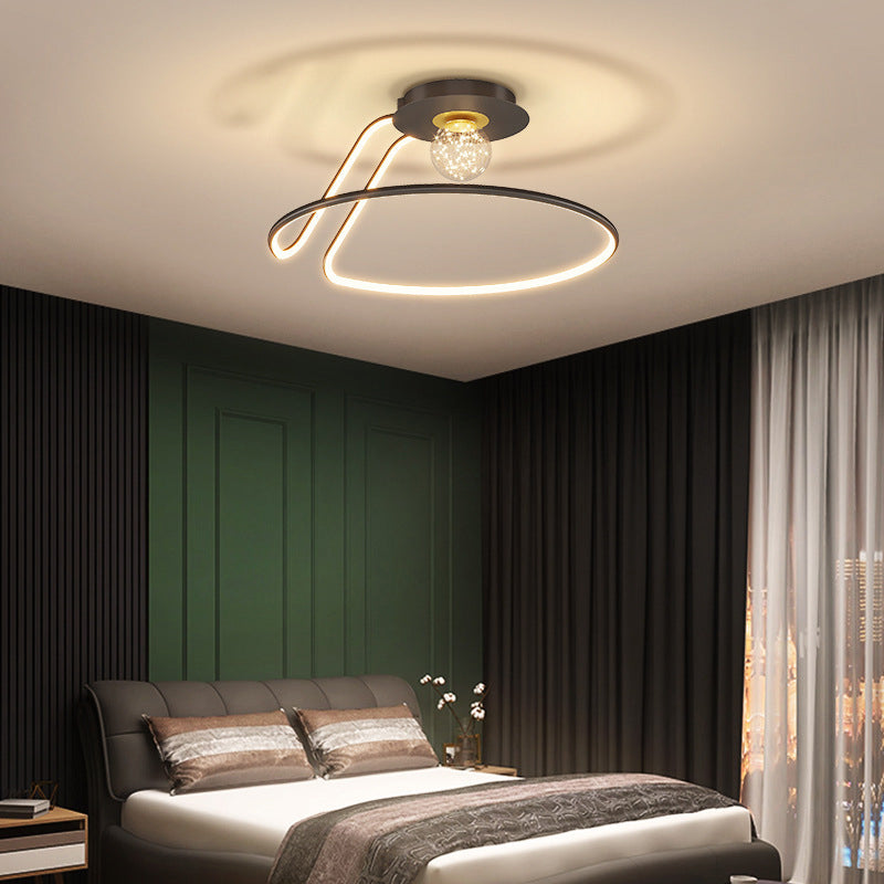 Minimalist Curvaceous Flush Lamp Metallic Bedroom Flush Mount Lighting with Starry Glass Shade