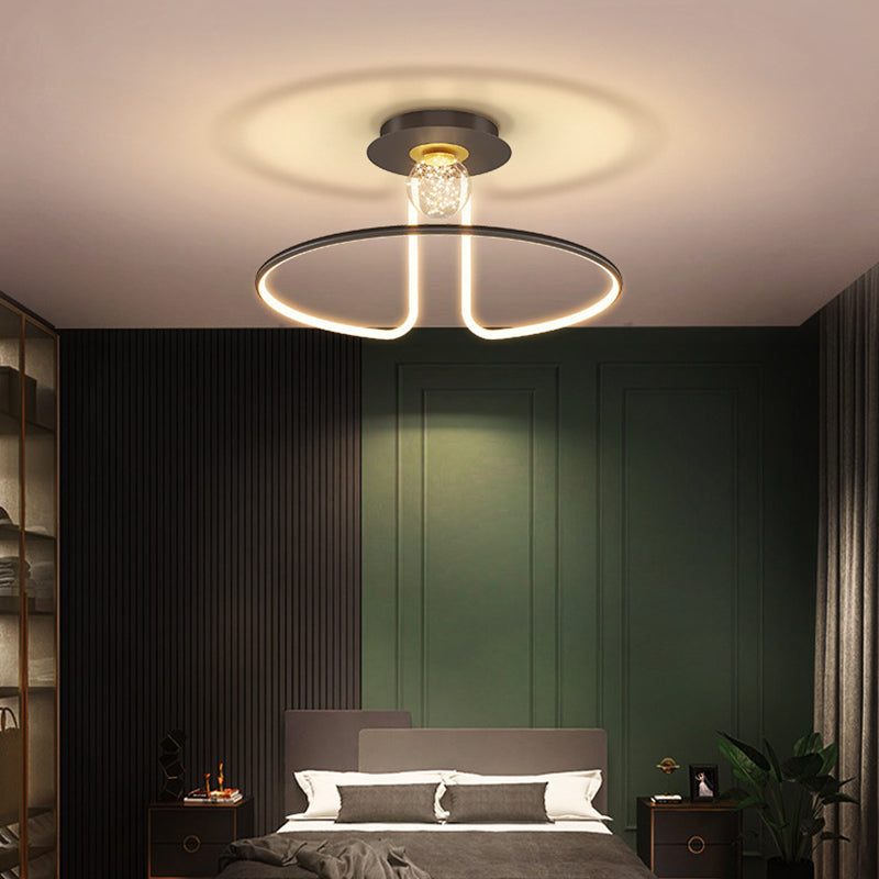 Minimalist Curvaceous Flush Lamp Metallic Bedroom Flush Mount Lighting with Starry Glass Shade