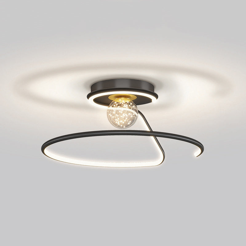 Minimalist Curvaceous Flush Lamp Metallic Bedroom Flush Mount Lighting with Starry Glass Shade