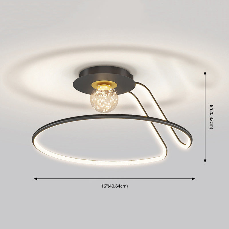 Minimalist Curvaceous Flush Lamp Metallic Bedroom Flush Mount Lighting with Starry Glass Shade