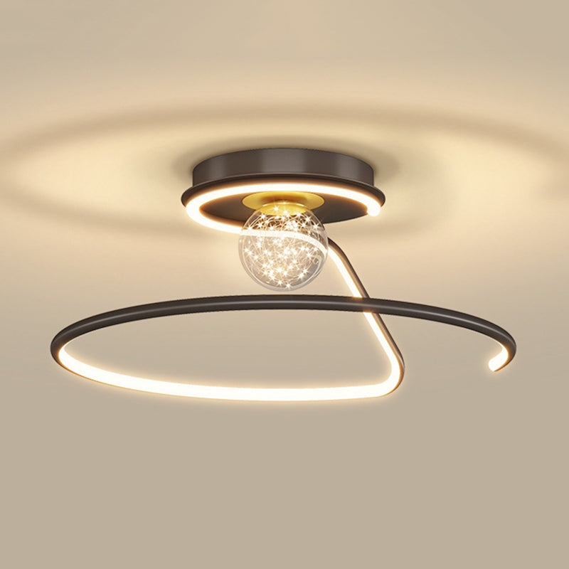 Minimalist Curvaceous Flush Lamp Metallic Bedroom Flush Mount Lighting with Starry Glass Shade