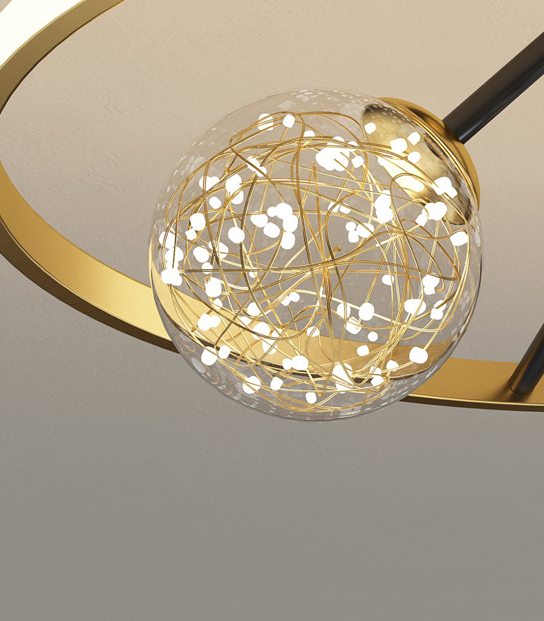 Black and Gold Loop Semi Flush Light Simple Style Metal LED Ceiling Light with Ball Clear Glass Shade