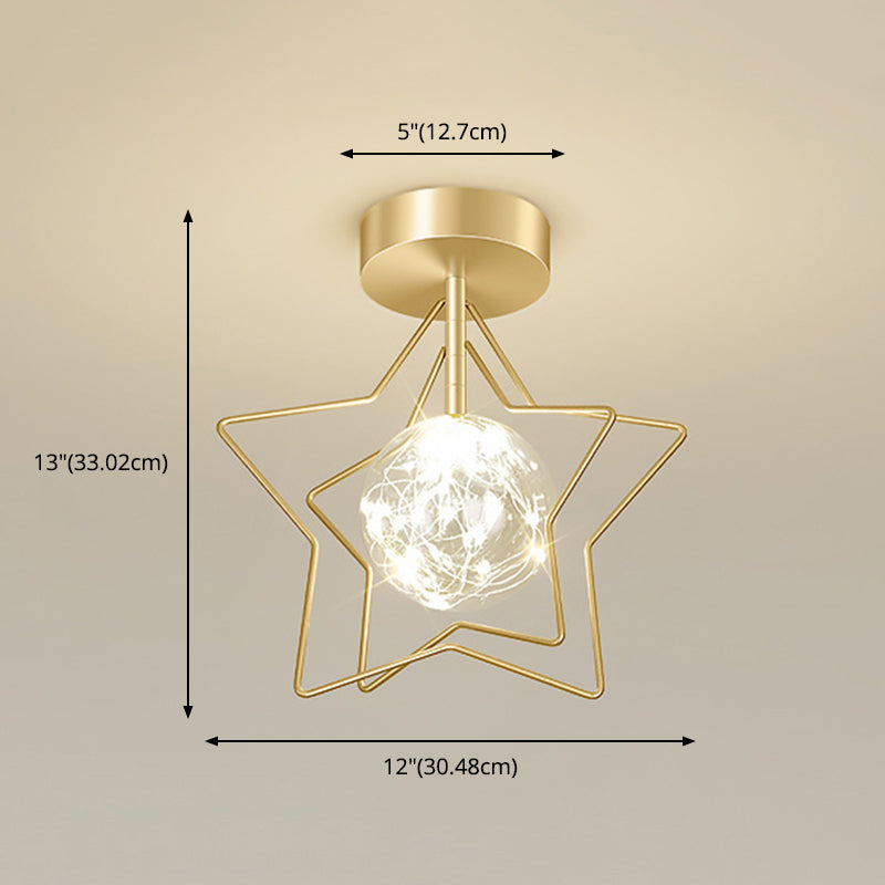 Ball and Star Shaded Ceiling Fixture Nordic Transparent Glass Balcony LED Flush Light in Gold