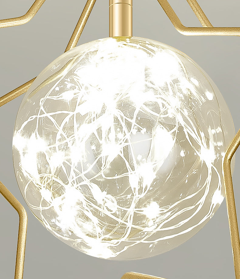 Ball and Star Shaded Ceiling Fixture Nordic Transparent Glass Balcony LED Flush Light in Gold