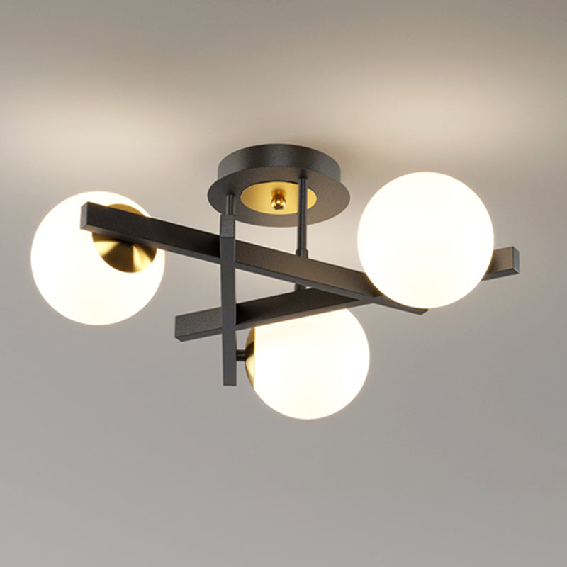 Contemporary Sputnik Semi Flush Mount Milk Glass Living Room Ceiling Mount Light Fixture