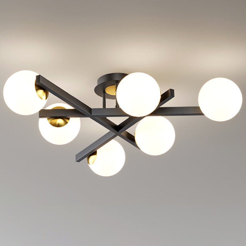 Contemporary Sputnik Semi Flush Mount Milk Glass Living Room Ceiling Mount Light Fixture