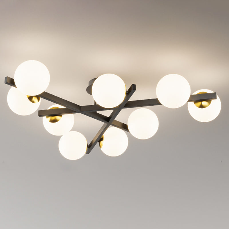 Contemporary Sputnik Semi Flush Mount Milk Glass Living Room Ceiling Mount Light Fixture