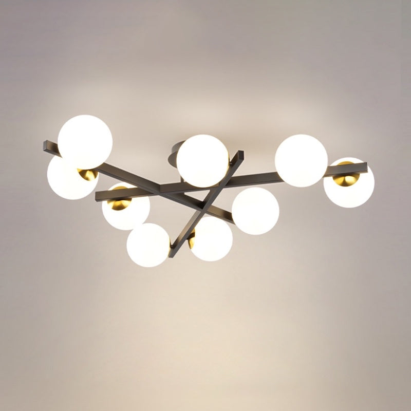 Contemporary Sputnik Semi Flush Mount Milk Glass Living Room Ceiling Mount Light Fixture