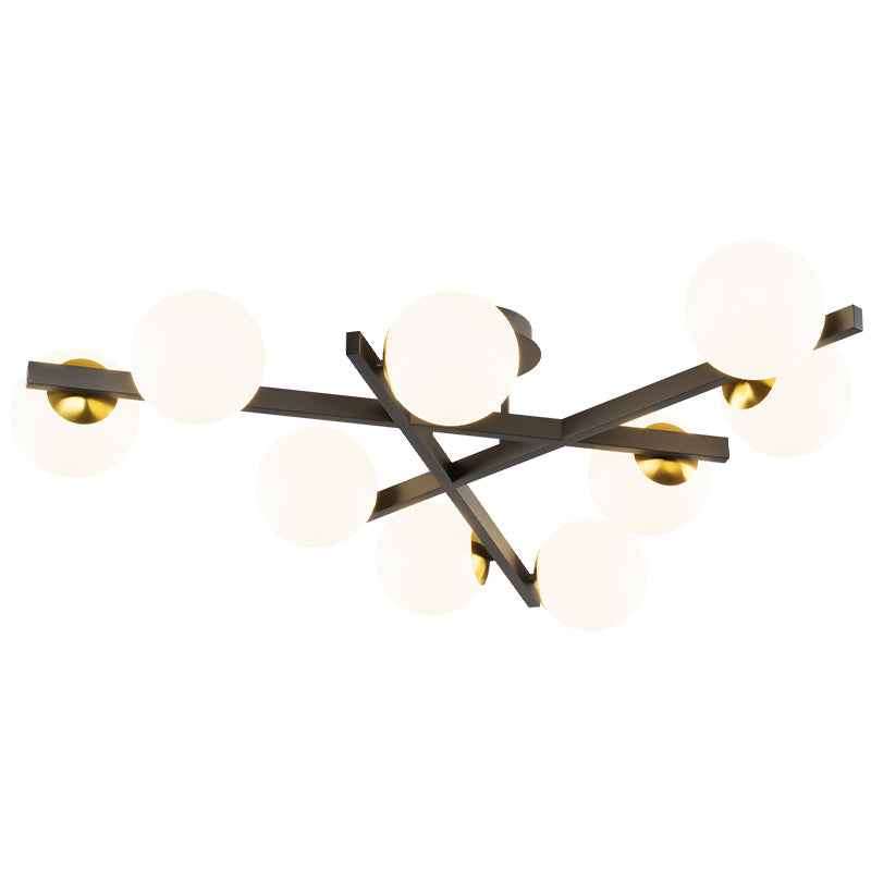 Contemporary Sputnik Semi Flush Mount Milk Glass Living Room Ceiling Mount Light Fixture