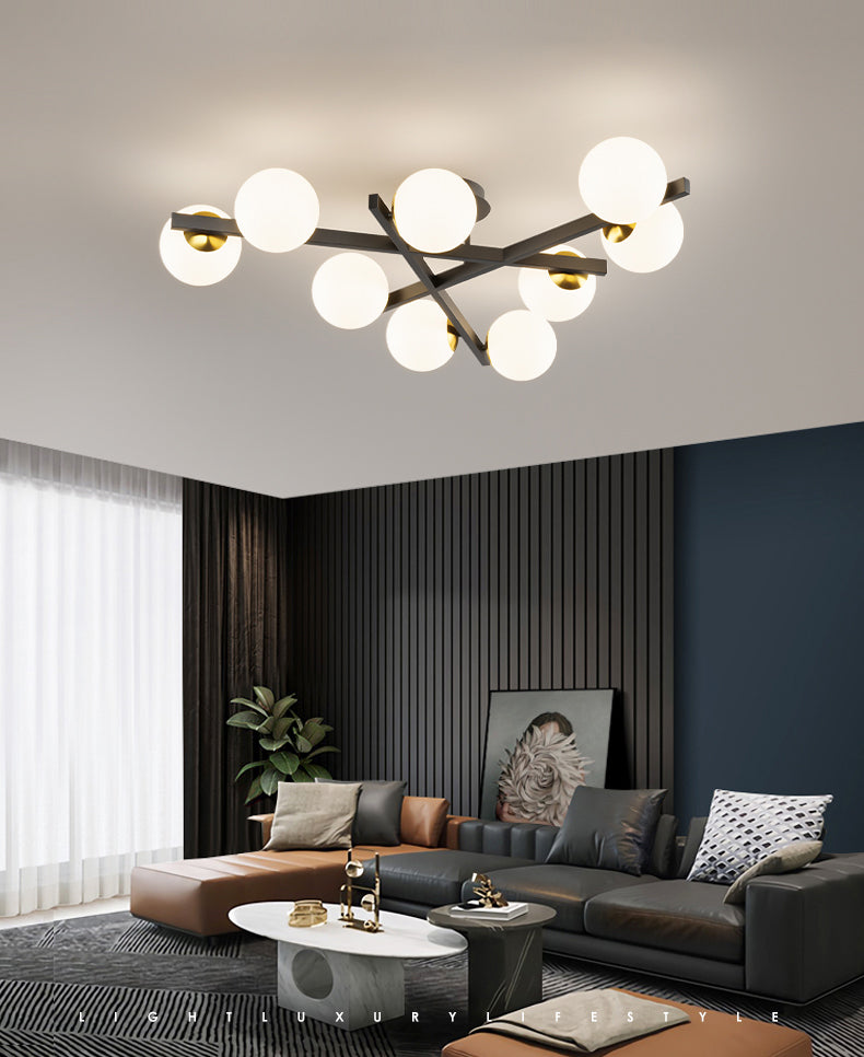 Contemporary Sputnik semifulò latte in vetro di latte in vetro a soffitto lampada da monte