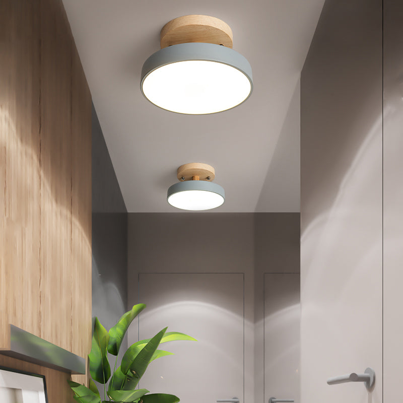 Plafonnage nordique Drum Light Flush Mount de plafond en bois à LED Light