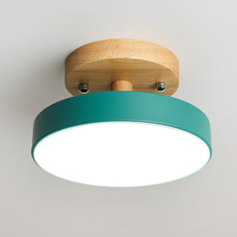 Nordic Drum Ceiling Light Flush Mount 1-Light LED Wood Ceiling Mounted Fixture