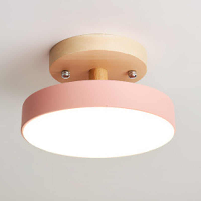 Nordic Drum Ceiling Light Flush Mount 1-Light LED Wood Ceiling Mounted Fixture