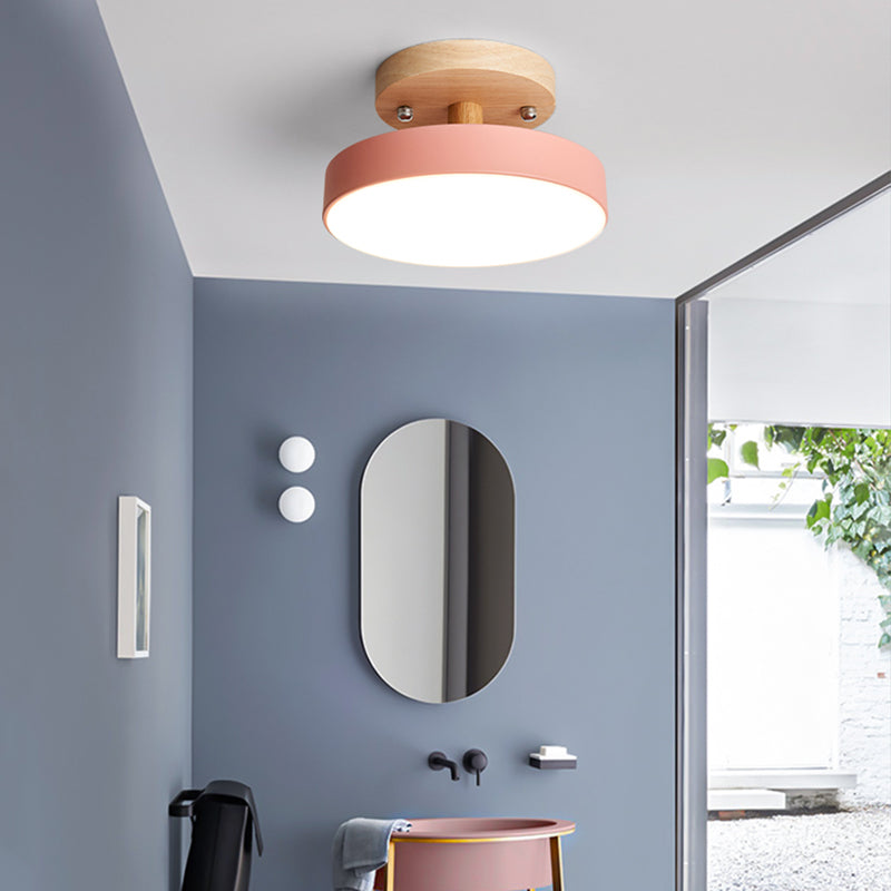 Plafonnage nordique Drum Light Flush Mount de plafond en bois à LED Light