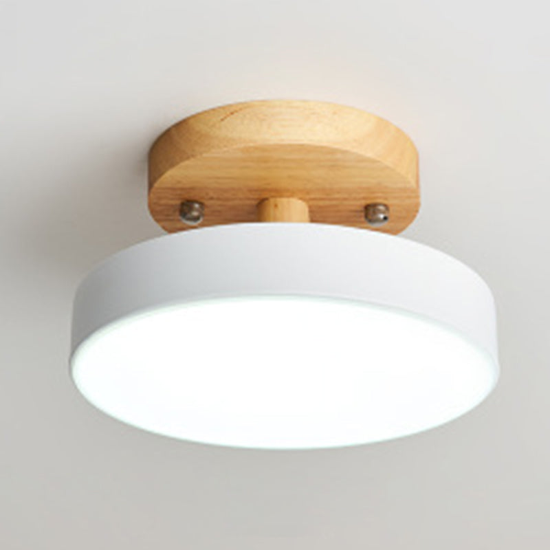 Nordic Drum Ceiling Light Flush Mount 1-Light LED Wood Ceiling Mounted Fixture