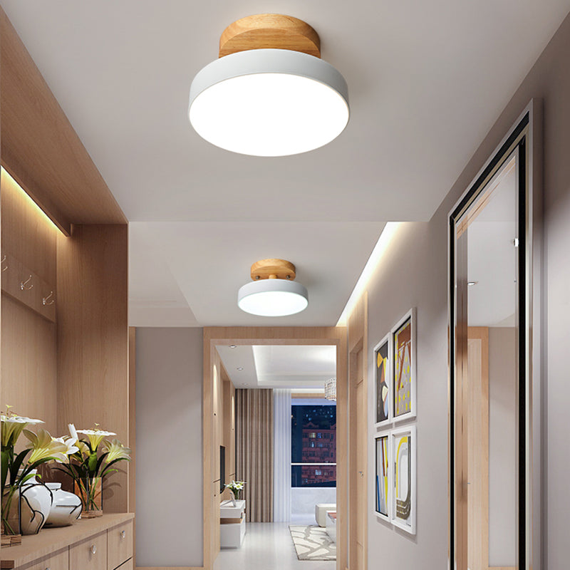 Nordic Drum Ceiling Light Flush Mount 1-Light LED Wood Ceiling Mounted Fixture