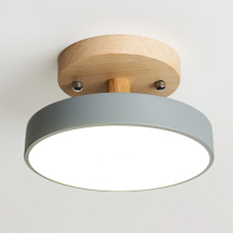 Nordic Drum Ceiling Light Flush Mount 1-Light LED Wood Ceiling Mounted Fixture