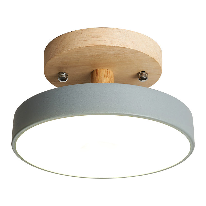 Nordic Drum Ceiling Light Flush Mount 1-Light LED Wood Ceiling Mounted Fixture