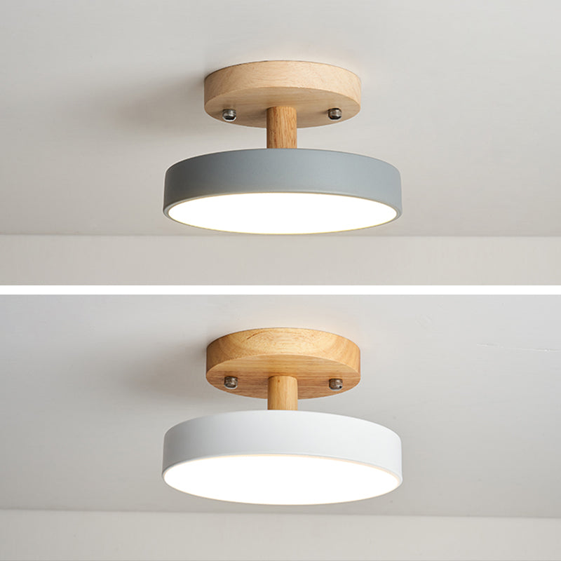 Nordic Drum Ceiling Light Flush Mount 1-Light LED Wood Ceiling Mounted Fixture