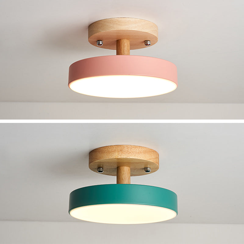 Nordic Drum Ceiling Light Flush Mount 1-Light LED Wood Ceiling Mounted Fixture