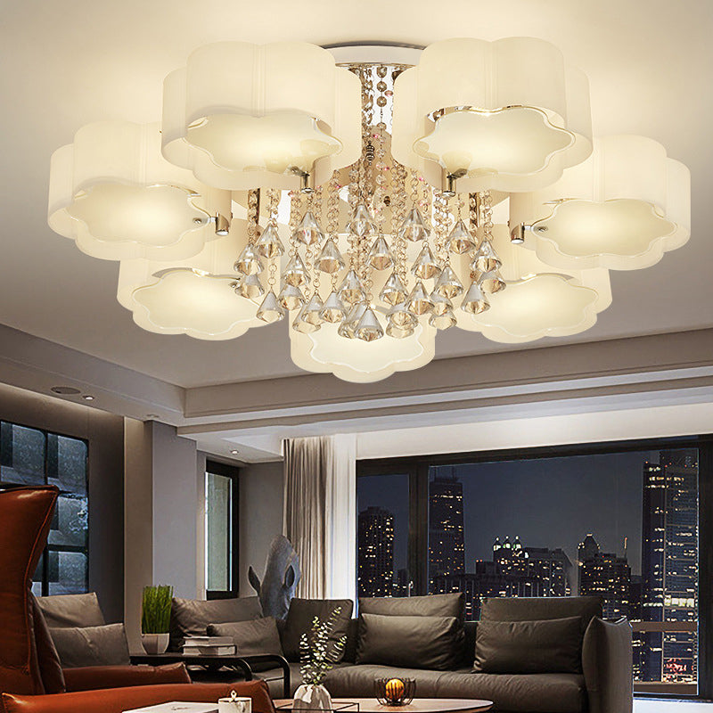 Witte sputnik led semi -flush mount in moderne beknopte stijl kristallen plafondlicht met acrylschaduw