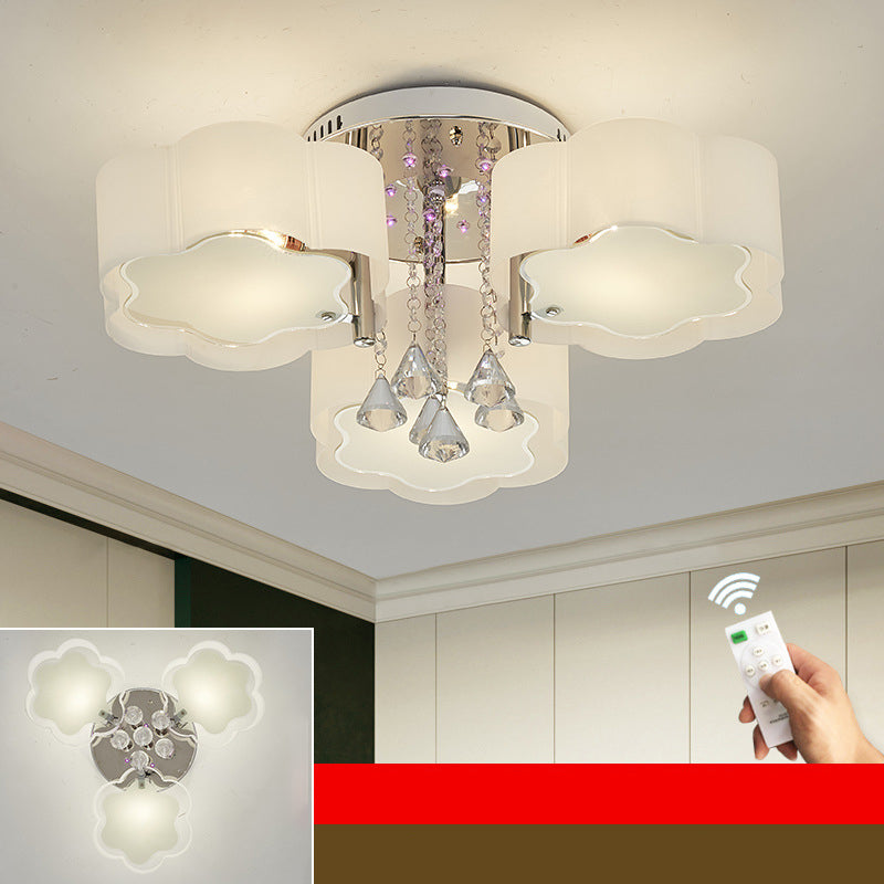 Witte sputnik led semi -flush mount in moderne beknopte stijl kristallen plafondlicht met acrylschaduw