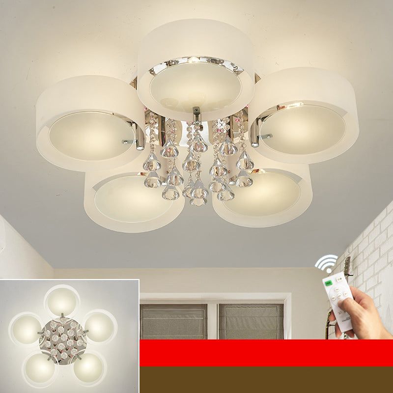 Witte sputnik led semi -flush mount in moderne beknopte stijl kristallen plafondlicht met acrylschaduw