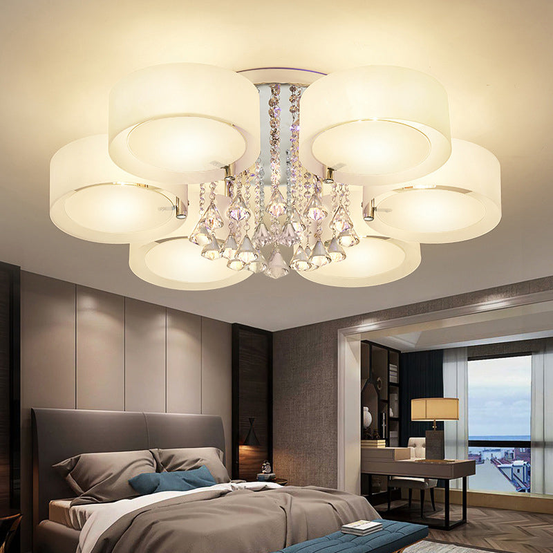 White Sputnik LED Semi Flush Mount in Modern Concise Style Crystal Ceiling Light with Acrylic Shade