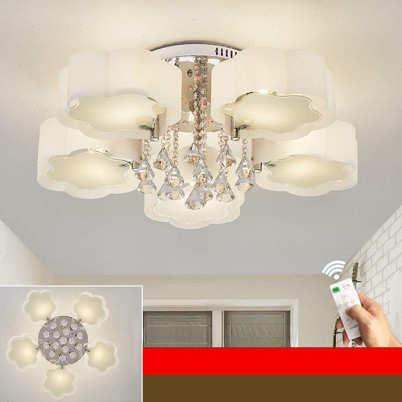 Witte sputnik led semi -flush mount in moderne beknopte stijl kristallen plafondlicht met acrylschaduw