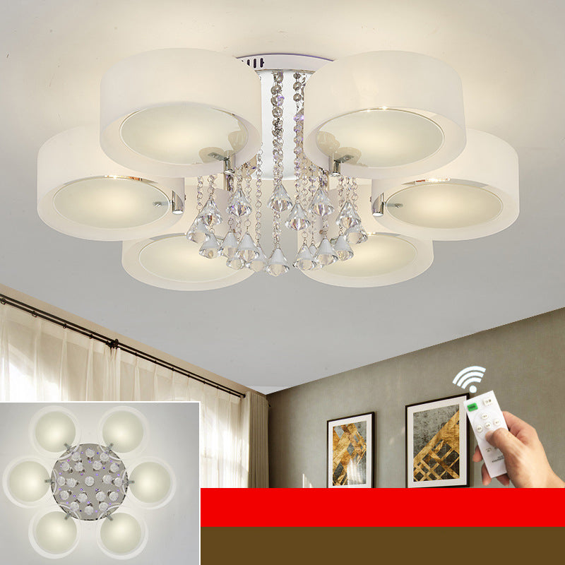 Witte sputnik led semi -flush mount in moderne beknopte stijl kristallen plafondlicht met acrylschaduw