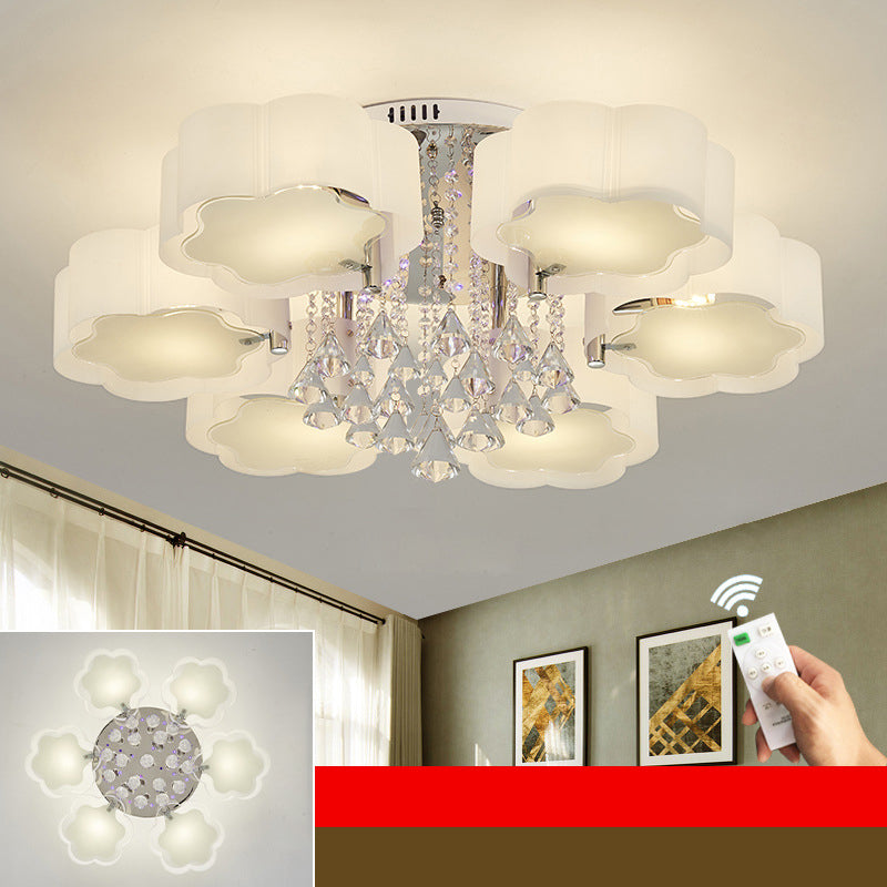 Witte sputnik led semi -flush mount in moderne beknopte stijl kristallen plafondlicht met acrylschaduw