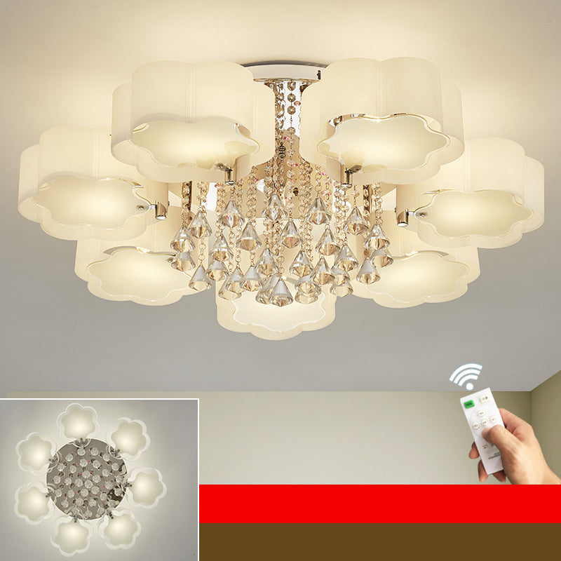 Witte sputnik led semi -flush mount in moderne beknopte stijl kristallen plafondlicht met acrylschaduw