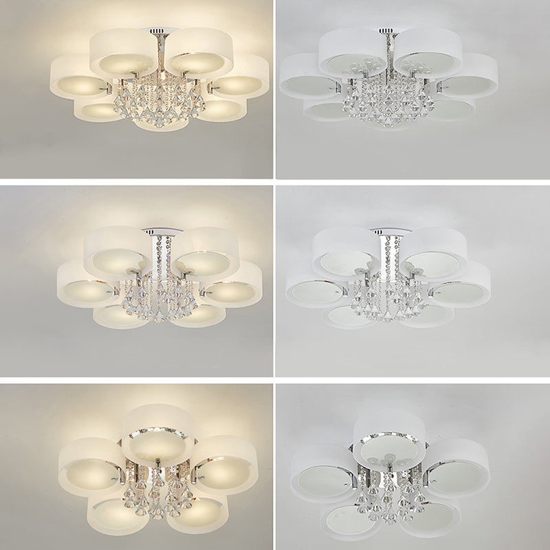 White Sputnik LED Semi Flush Mount in Modern Concise Style Crystal Ceiling Light with Acrylic Shade