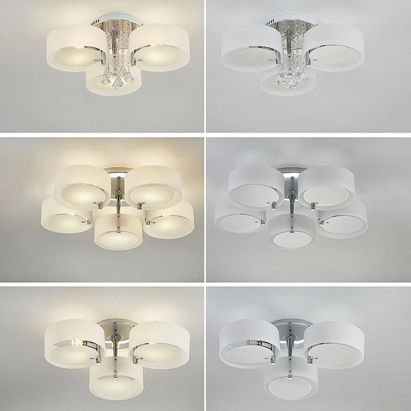 Witte sputnik led semi -flush mount in moderne beknopte stijl kristallen plafondlicht met acrylschaduw