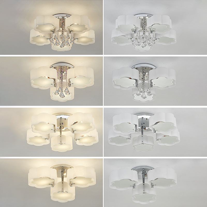 Witte sputnik led semi -flush mount in moderne beknopte stijl kristallen plafondlicht met acrylschaduw