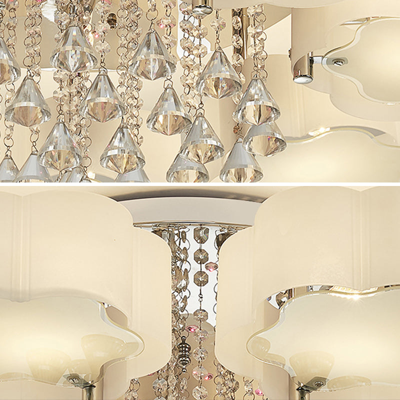 White Sputnik LED Semi Flush Mount in Modern Concise Style Crystal Ceiling Light with Acrylic Shade