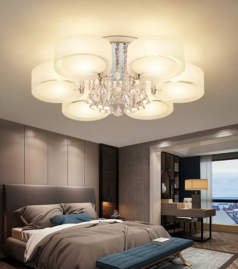 White Sputnik LED Semi Flush Mount in Modern Concise Style Crystal Ceiling Light with Acrylic Shade