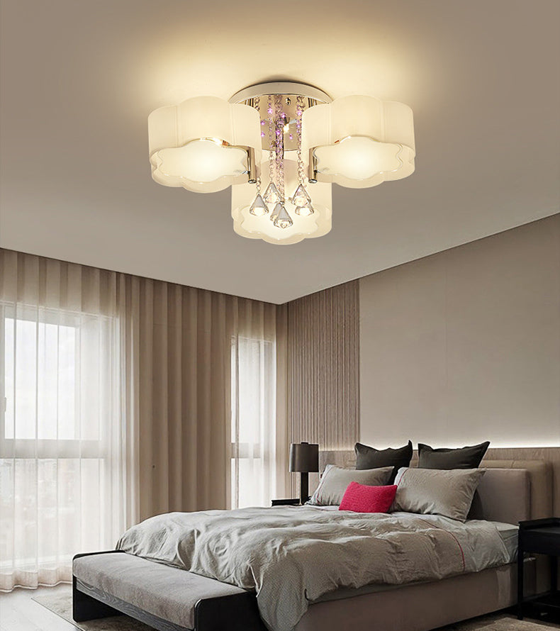 Witte sputnik led semi -flush mount in moderne beknopte stijl kristallen plafondlicht met acrylschaduw